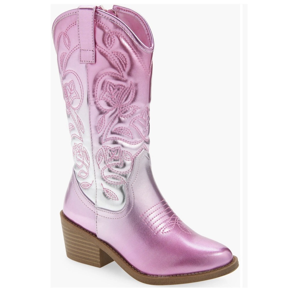 Steve Madden Youth Size 5 Jdollie Metallic Cowboy Boots Western Boots Pink Ombre